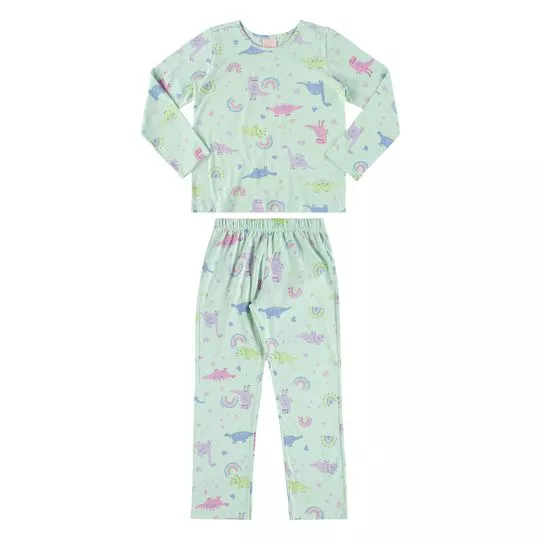 Pijama Infantil Dinos- Verde Claro & Lilás- Quimby