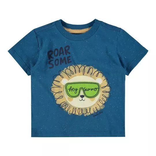 Camiseta Infantil Leão- Azul Marinho & Verde Limão- Quimby