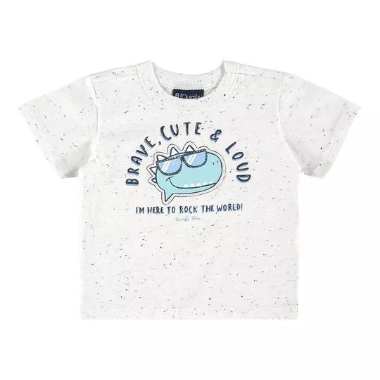 Camiseta Infantil Dinossauro- Branca & Azul- Quimby