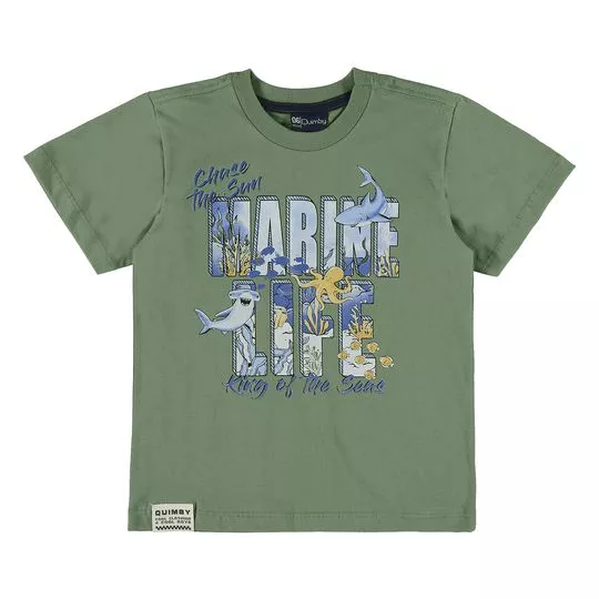 Camiseta Infantil Com Inscrições- Verde & Azul- Quimby