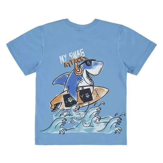 Camiseta Infantil Com Inscrições- Azul & Laranja- Quimby