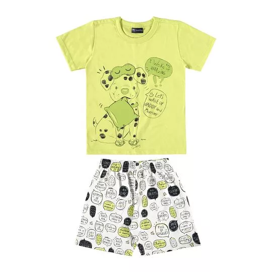 Pijama Infantil Com Inscrições- Verde & Cinza- Quimby
