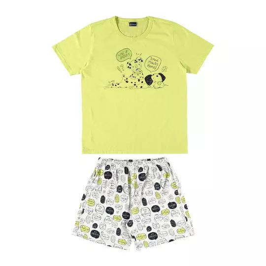 Pijama Infantil Com Inscrições- Verde Claro & Branco- Quimby