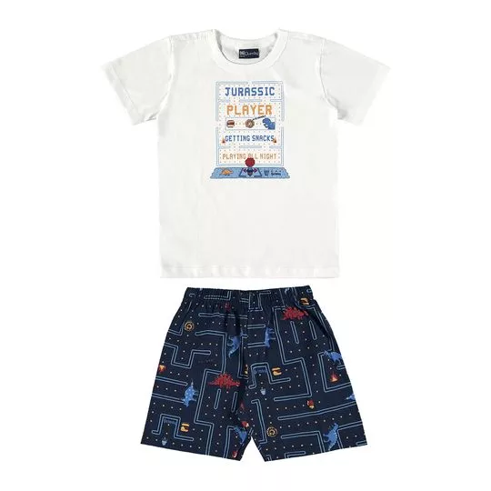 Pijama Infantil Jurassic Player- Branco & Azul Marinho- Quimby