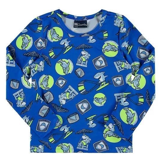 Camiseta Infantil FPS 50+ - Azul Marinho & Verde Limão - Quimby