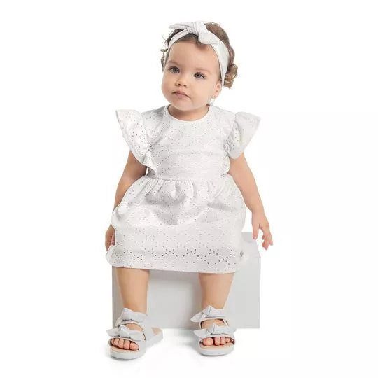 Conjunto Infantil De Vestido & Faixa Para Cabelo Texturizado- Branco- Quimby