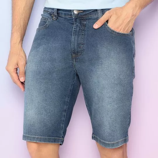 Bermuda Jeans Com Recortes- Azul Marinho- Colcci