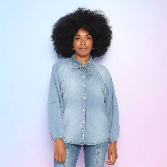 Camisa Jeans Com Amarração- Azul- Colcci