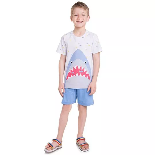 Pijama Infantil Tubarão- Branco & Azul Claro- Veggi