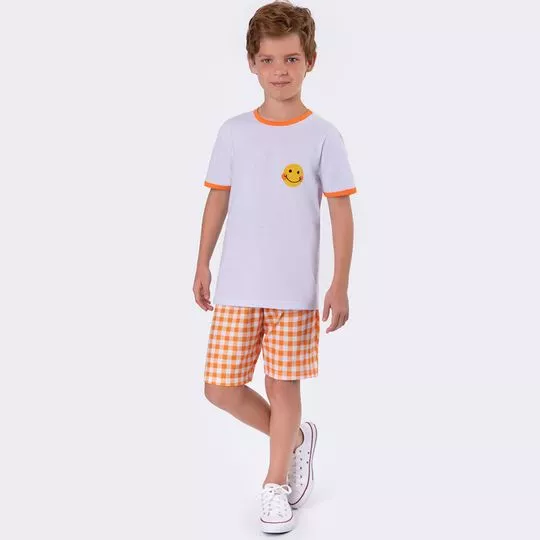 Pijama Infantil Xadrez- Branco & Laranja- Veggi