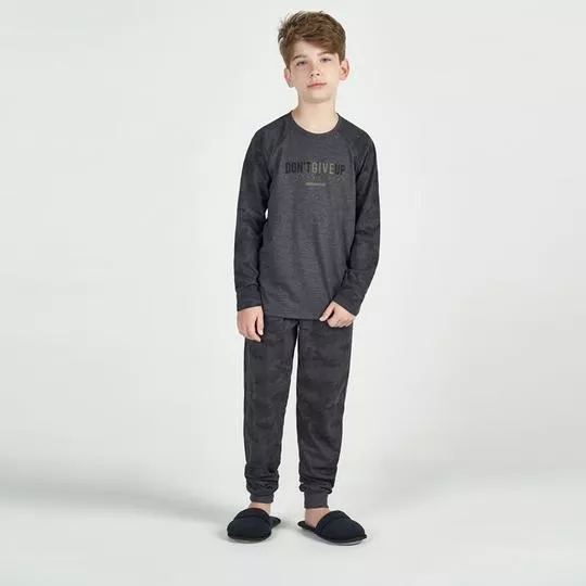 Pijama Infantil Camuflado- Cinza & Cinza Escuro- Cor Com Amor