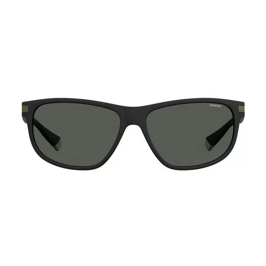 Óculos De Sol Retangular- Preto & Verde Escuro- Polaroid