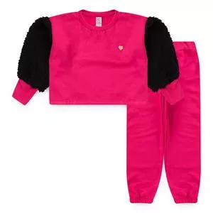Conjunto Infantil De Blusão Com Detalhes Texturizados & Calça Jogger Lisa<BR>- Pink & Preto