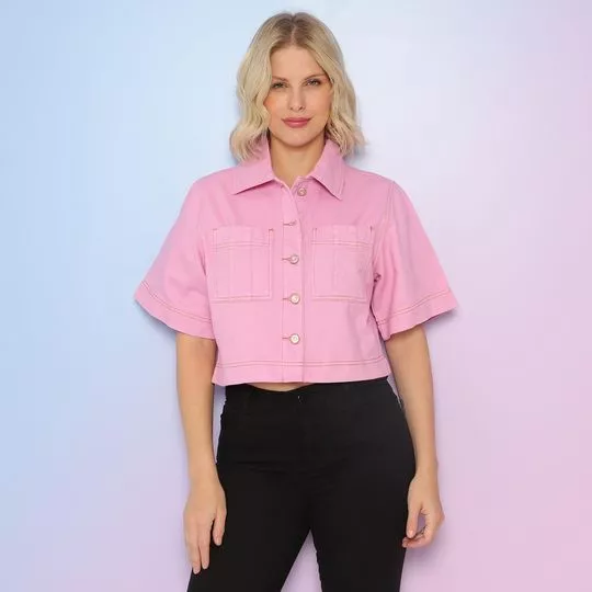 Camisa Com Bolso- Rosa