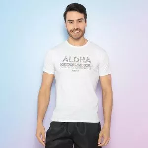 Camiseta Aloha<BR>- Branca & Cinza Escuro