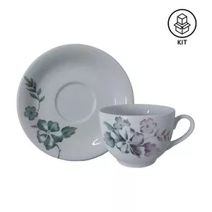 Jogo De Xícaras De Chá Floral<BR>- Branco & Verde<BR>- 6Pçs<BR>- 200ml<BR>- Schmidt