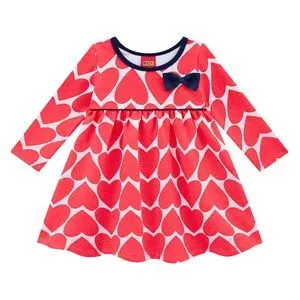 Vestido Infantil Com Corações<BR>- Vermelho & Branco<BR>- Kyly
