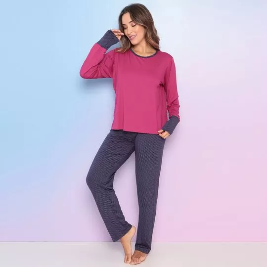 Pijama Poás- Pink & Azul Marinho