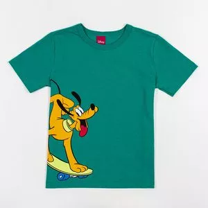Camiseta Infantil Pluto®<BR>- Verde & Laranja<BR>- DISNEY
