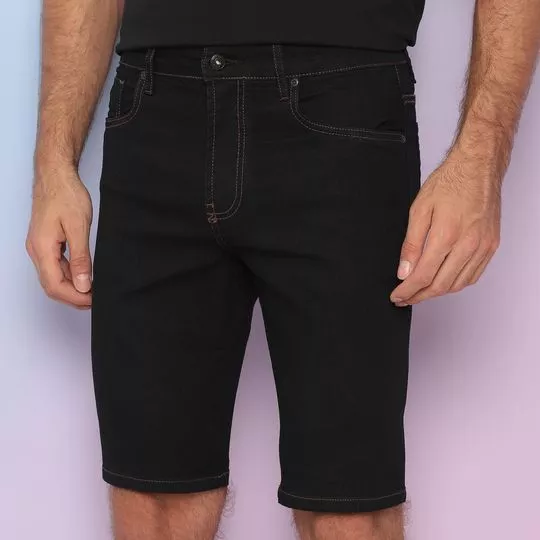Bermuda Jeans Com Pespontos- Preta