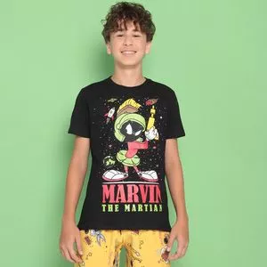 Camiseta Juvenil Marvin, O Marciano®<BR>- Preta & Vermelha