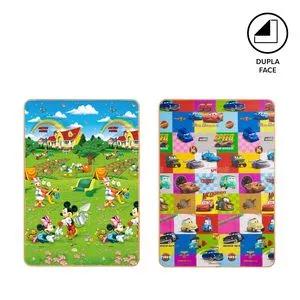 Tapete Dupla Face Mickey Mouse® & Carros®<br /> - Azul & Verde<br /> - 180x120cm