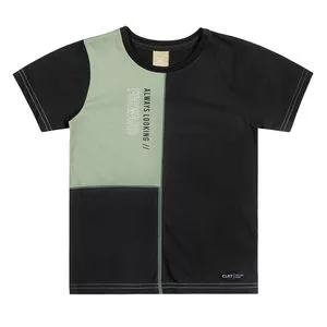 Camiseta Infantil Com Inscrições<BR>- Verde Claro & Preta