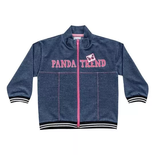 Jaqueta Com Inscrição - Azul Escuro & Pink - Fakini