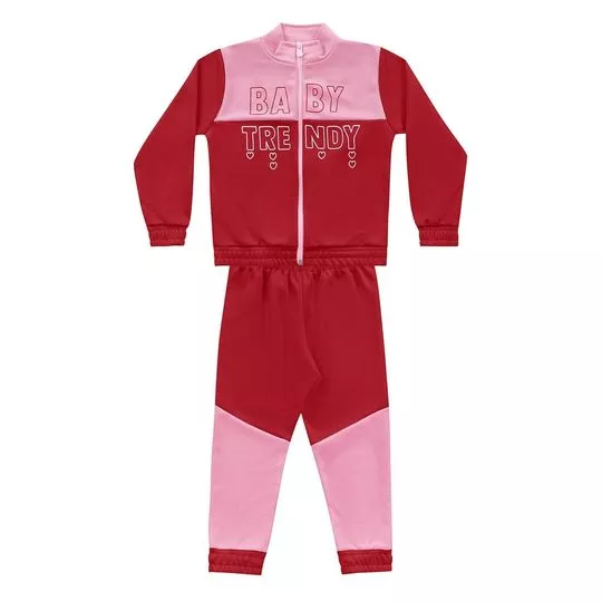 Conjunto De Jaqueta & Calça jogger Com Inscrições - Rosa & Vermelho - Fakini