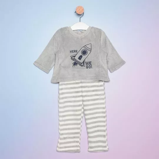 Pijama Infantil Here We Go! - Cinza Claro & Off White - HERING