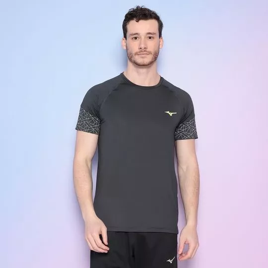 Camiseta Com Recortes - Cinza Escuro & Amarelo Claro - Mizuno