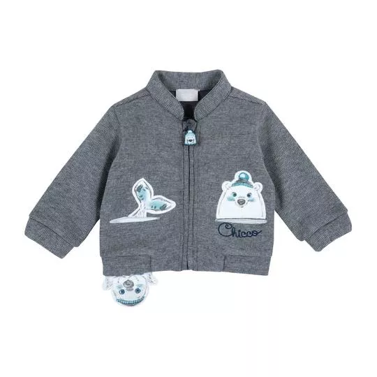 Jaqueta Infantil Mescla Urso Polar - Cinza & Azul Claro - Chicco