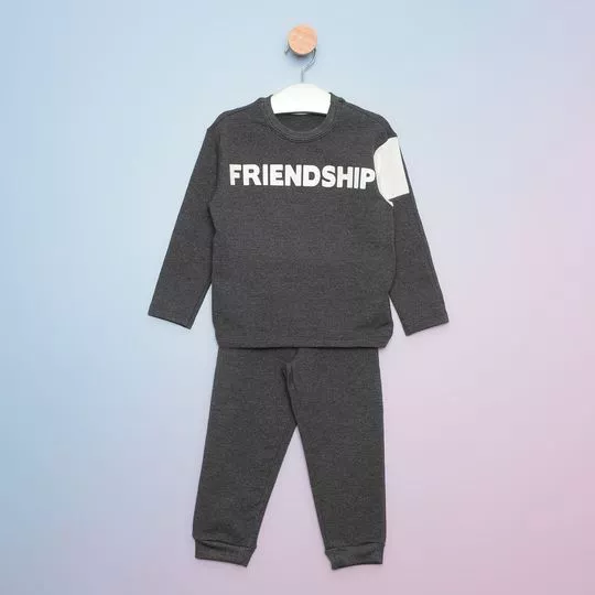 Pijama Infantil Friendship - Cinza Escuro & Branco - Hering Kids