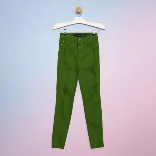 Calça Skinny Juvenil Com Puídos- Verde- Colcci