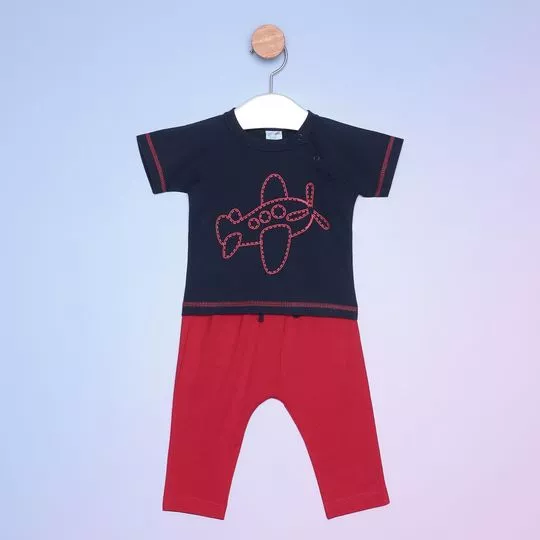 Pijama Infantil Avião- Azul Marinho & Vermelho- Tip Top