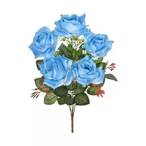 Buquê De Rosa Diamante<BR>- Azul & Verde<BR>- 41xØ21cm<BR>- Grillo