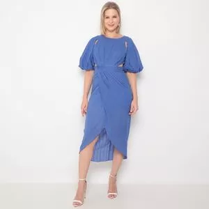 Vestido Midi Com Abertura Posterior<BR>- Azul