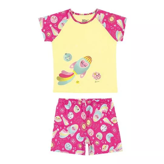 Pijama Foguetes- Amarelo Claro & Pink
