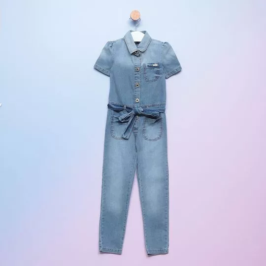 Macacão Jeans Infantil Com Bolsos- Azul Claro