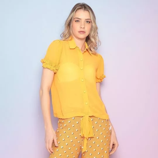 Camisa Com Amarração- Amarela- Skazi