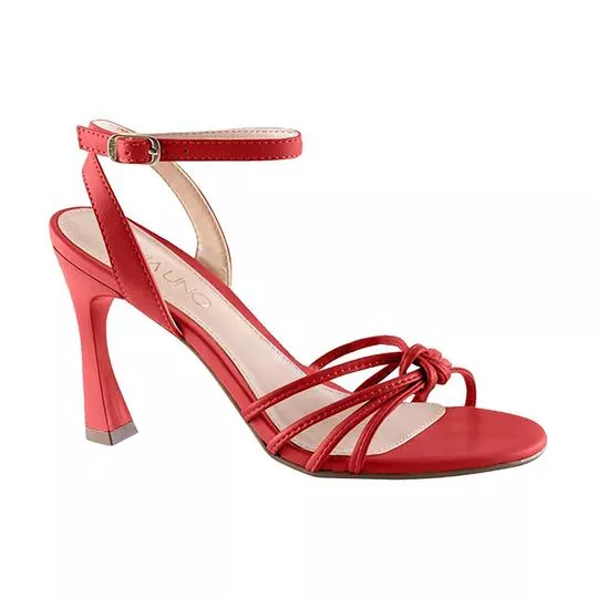 Sandália Com Tiras Sobrepostas - Vermelha - Salto: 8,8cm