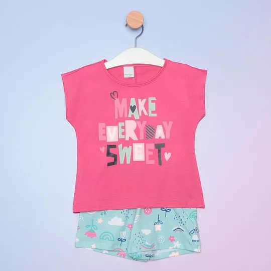 Pijama Infantil Com Inscrição- Pink & Azul Claro- Malwee