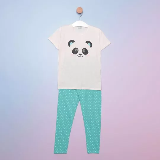 Pijama Infantil Panda- Branco & Azul Turquesa- Malwee