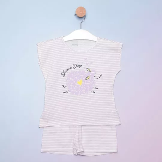 Pijama Infantil Ovelha- Lilás & Off White- Malwee