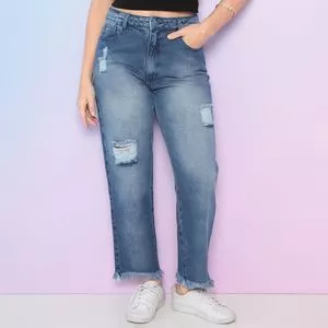 Calça Jeans Cropped Estonada<BR>- Azul
