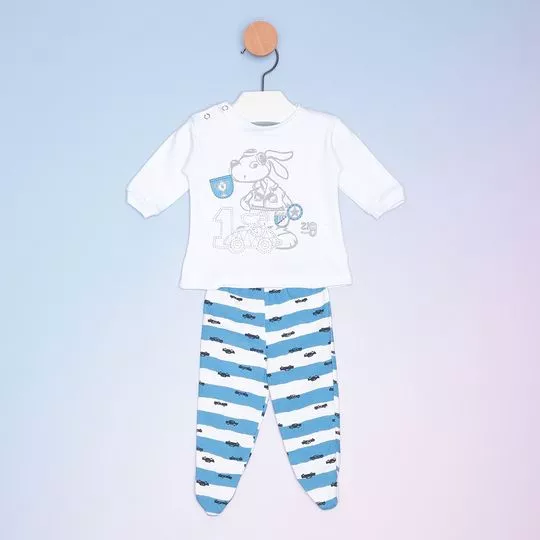Pijama Infantil Cachorro- Branco & Azul- ZigMundi