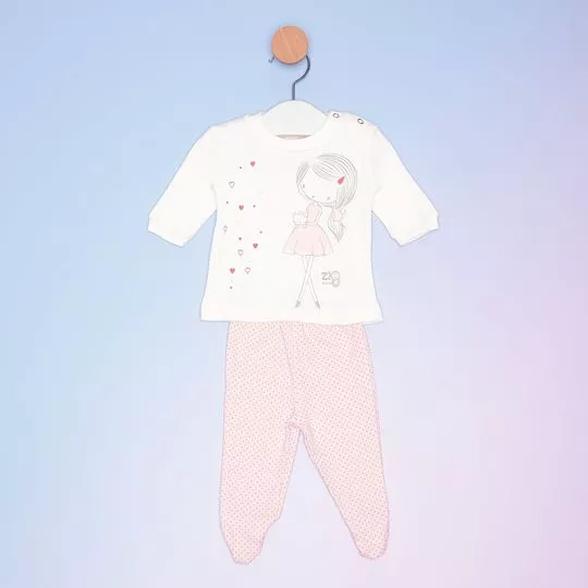 Pijama Infantil Garotinha- Branco & Rosa Claro- ZigMundi