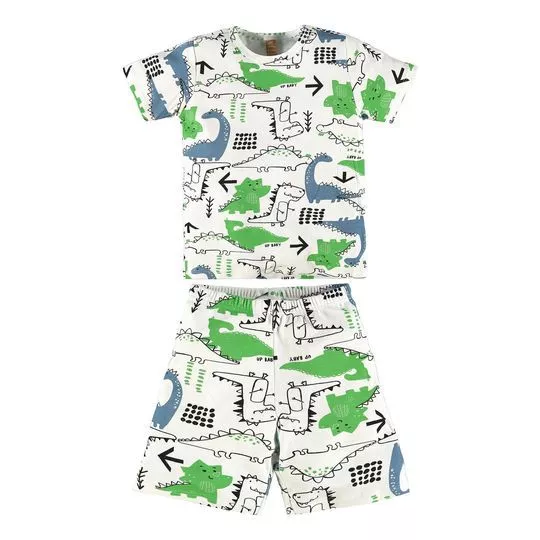 Pijama Dinossauros- Branco & Verde