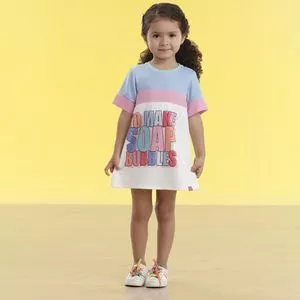 Vestido Infantil Com Inscrição<BR>- Rosa Claro & Azul Claro<BR>- Mon Sucré<BR>- Mon Sucré