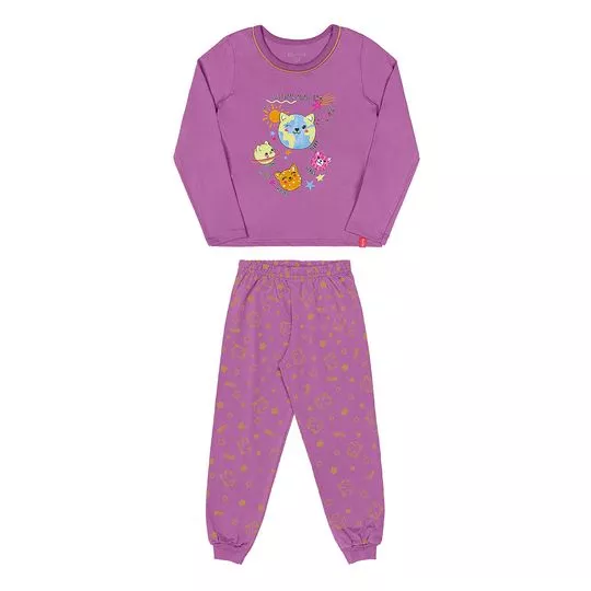 Pijama Infantil Sistema Miau- Roxo & Laranja- Kely&Kety
